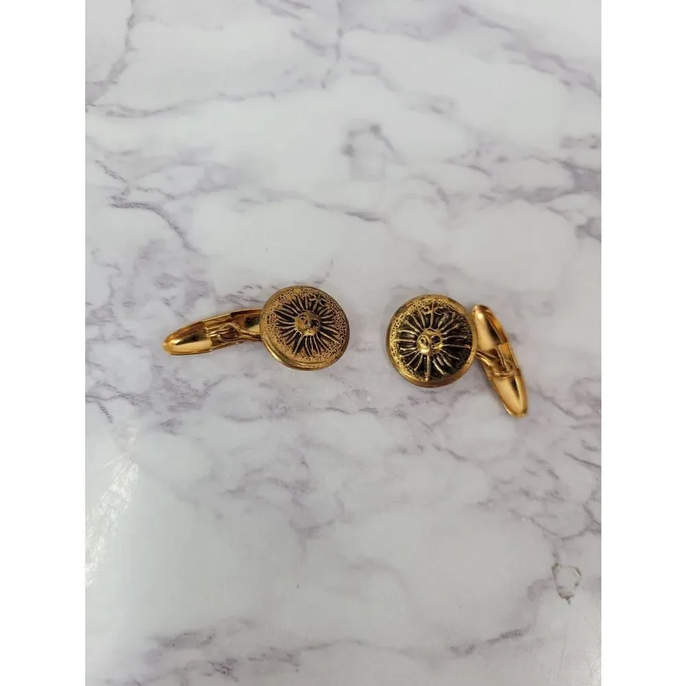 Vintage Gold tone Cufflinks with Raised Repousse Sunshine Sun Face on Front